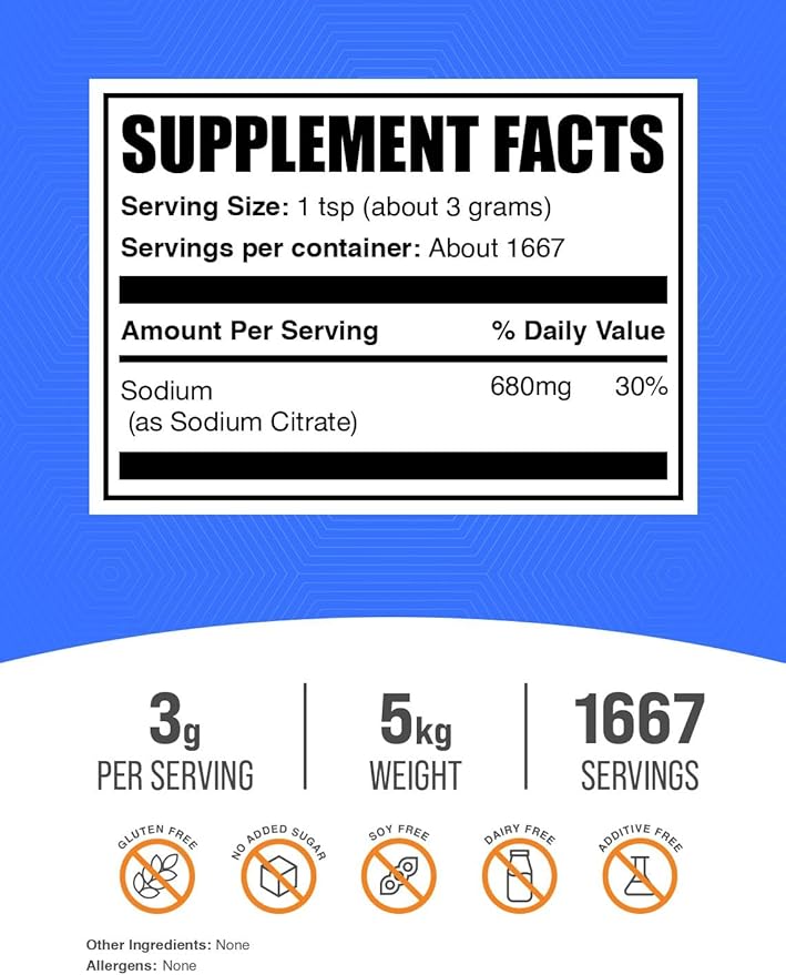 BulkSupplements.com Sodium Citrate Powder - Sodium Citrate Food Grade, Emulsifier, Flavor Enhancer - Gluten Free, 3g per Serving, 5kg (11 lbs) (Pack of 5)