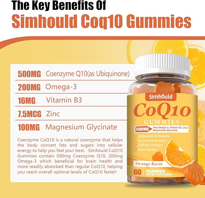 2 Pack CoQ10 500MG Gummies - Plus Omega-3, Magnesium, Vitamin B3 & Zinc - 3X Better Absorption Coenzyme Q10 Supplements for Heart Health, Cellular Energy & Antioxidant, Non-GMO 120 Counts