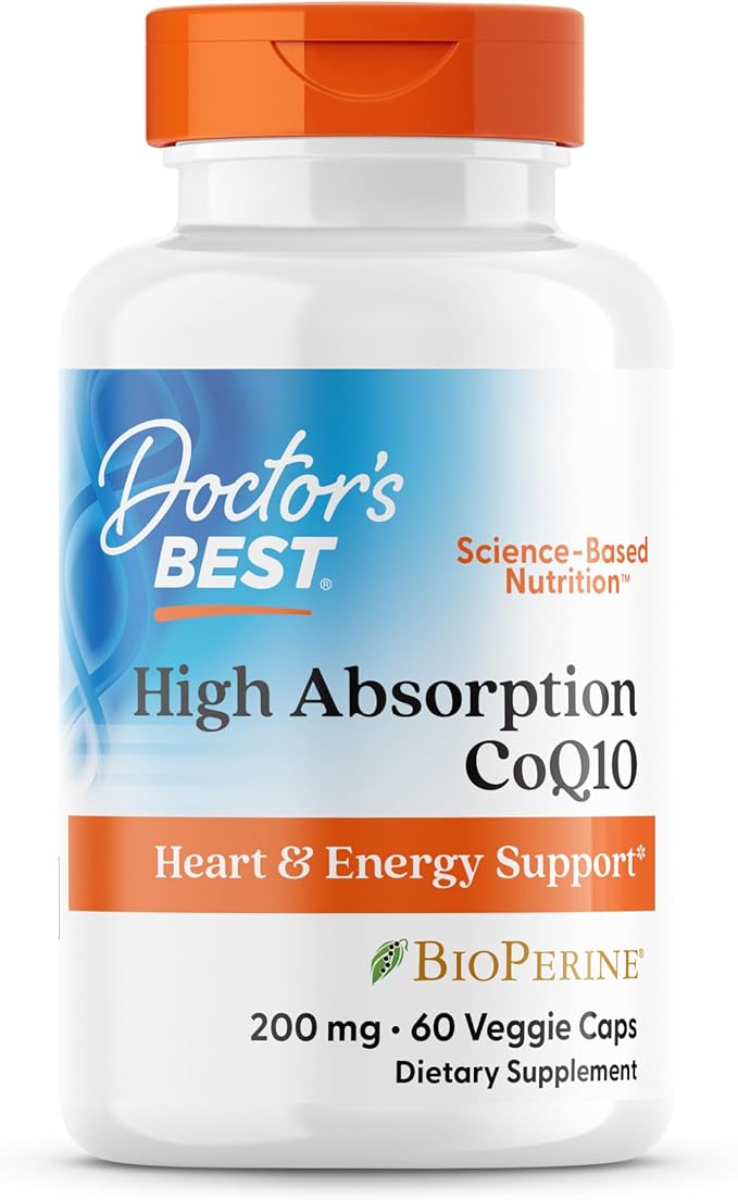 Doctor's Best High Absorption CoQ10 200mg with BioPerine Supplement - Coenzyme Q10 Caps for Heart Health & Antioxidant Support, CoQ10 200 mg for Women & Men, Non GMO - 60 Veg Capsules