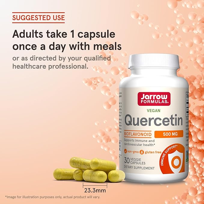 Jarrow Formulas Quercetin 500mg Capsules - 30 Veggie Caps - Supports Antioxidant Status, Cardiovascular Health & Immune Health - 30 Servings