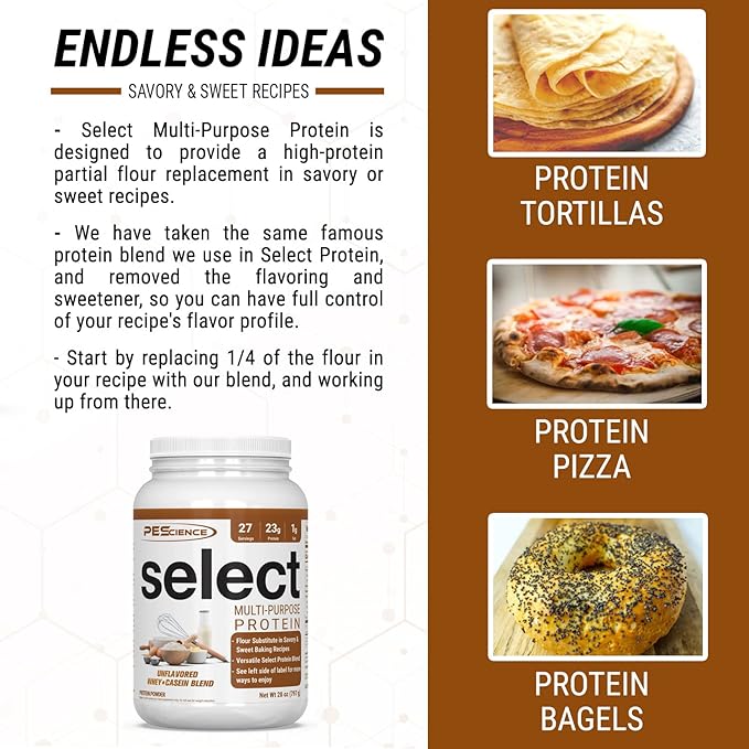 PEScience Select Multi-Purpose Unflavored Protein Powder, Low Carb, Keto Friendly, Gluten Free, Whey & Casein Protein Flour for Baking and Smoothies, 27 Servings