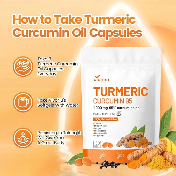 10-in-1 Turmeric Supplement Softgels, 95% Curcumin for 1000mg, Made Mct Oil, 60-Day Supply with Black Pepper, Ginger, Propolis Powder, Black Seed Oil, Saw Palmetto Oil, Zinc, Vitamin D3, E & More