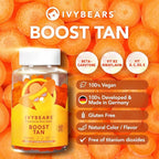 IvyBears Glow Tanning Gummies - Beta Carotene, Vitamin A, C, D2 & E - [AI Tanning Specialist ADA] Supports Healthy Tan & Glow - Vegan & Made in Germany - Pack of 60 - Boost Tan