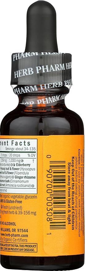 Herb Pharm Kids Organic Immune Avenger with Black Elderberry & Kids Echinacea, Ginger & Cinnamon| Alcohol-Free, Non-Bitter Toddler Immune Support Supplement, Easy Absorption, 1 Oz