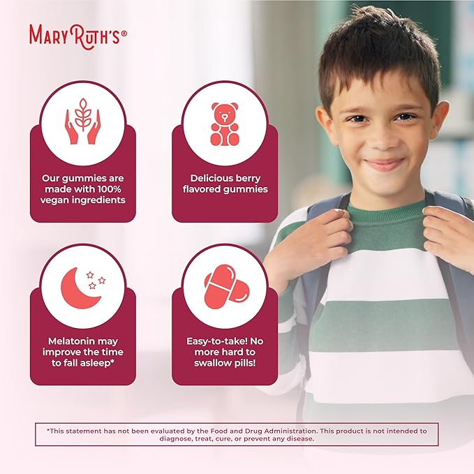 MARYRUTH'S Melatonin Gummies for Kids | 2 Month Supply | Sleep Gummy for Kids Ages 4+ | Melatonin 1 mg | Relaxation & Sleep Support | Vegan | Gluten Free | 60 Count