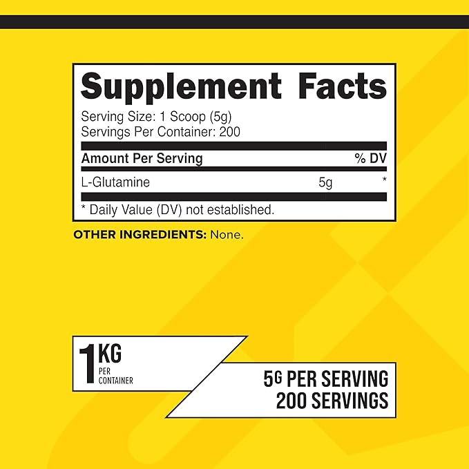 Primaforce L-Glutamine Powder 1000 Grams (1 KG) Unflavored - Pure L-Glutamine Powder, 5g per Serving, GMO-Free, Gluten-Free, 200 Servings