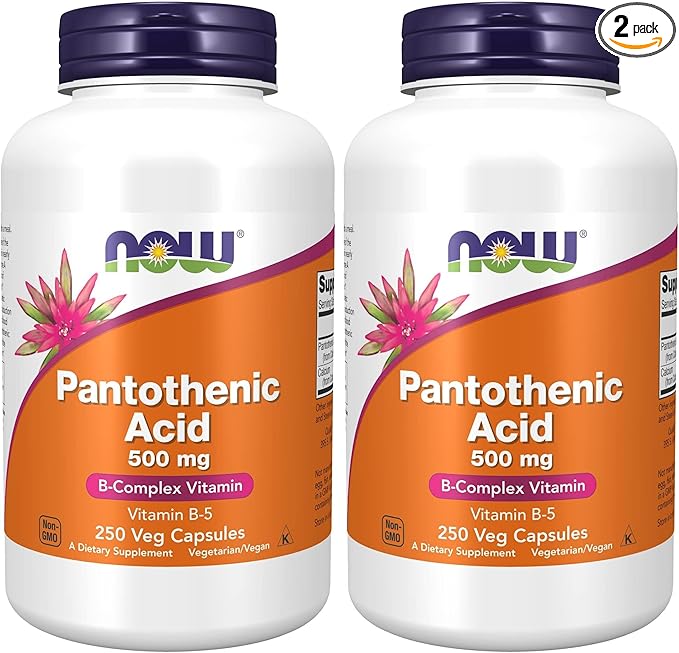 NOW Foods Supplements,Pantothenic Acid (Vitamin B-5) 500 mg,B-Complex Vitamin,250 Capsules (Pack of 2)