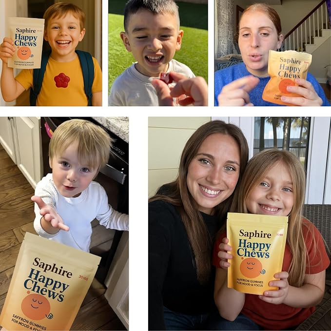Saffron Gummies for Kids | Supports Mood, Calm & Focus | Saffron Extract, Passionflower, St. John’s Wort & GABA | Sugar-Free, Gluten-Free, Vegan, Non-GMO (60 Gummies)