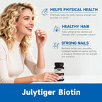 julytiger Biotin 10,000mcg with Collagen Supplement, Biotin (Vitamin B7) for Healthy Skin and Nails,biotin Collagen peptide, for Women and Men - Vegan, Non-GMO, Gluten & Soy-Free - 60 Tablets