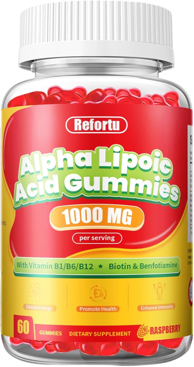 Alpha Lipoic Acid Gummies with ALA, Vitamin B1, B6, B12, Benfotiamine, and Biotin, High Absorption ALA Supplement for Energy and Health,Raspberry Flavor (60 Counts, Pack of 1)
