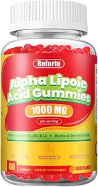 Alpha Lipoic Acid Gummies with ALA, Vitamin B1, B6, B12, Benfotiamine, and Biotin, High Absorption ALA Supplement for Energy and Health,Raspberry Flavor (60 Counts, Pack of 1)