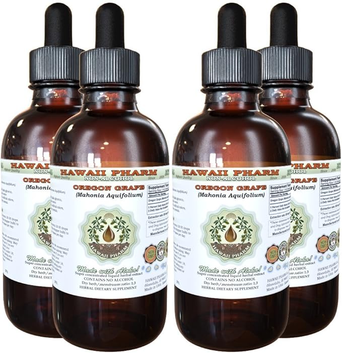 Hawaii Pharm Oregon Grape Alcohol-Free Liquid Extract, Oregon Grape (Mahonia aquifolium) Dried Root Glycerite Natural Herbal Supplement, USA 4x4 fl.oz