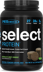 PEScience Select Protein Powder, Whey and Casein Blend, Lean Protein Powder for Women and Men, Low Calorie, Low Carb, Keto Friendly, Gluten Free, Chocolate Mint Cookie - 27 Servings