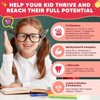 Sugar Free Calcium Multivitamin Gummies for Kids with Methyl B12 & Methylfolate, Calcium, Vitamins C, D, A, B1, B2, B6, Biotin, Magnesium, Zinc, with Nutritional, Immune, Bone Support, 60 Ct