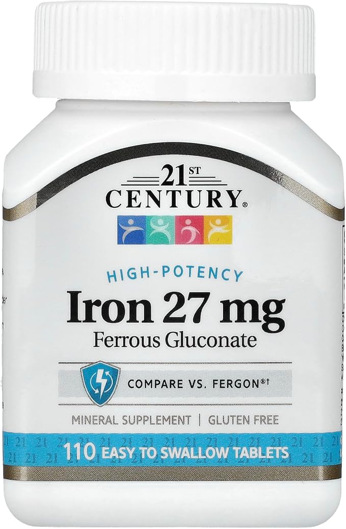 21st Century Iron 27 Mg Ferrous Gluconate Tablets, 110Count