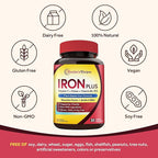 Doctor's Recipes Iron Supplement for Women Men - Gentle Iron Bisglycinate with Vitamin C, B6, Folate & B12, Stomach Friendly Iron Pills, 30 Vegan Caps