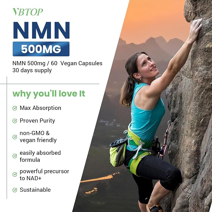 NMN 500 mg Supplement Easily Absorbed Nicotinamide Mononucleotide Form, a Precursor and NR Supplement Alternative that Supports Healthy Aging and Energy Metabolism | Non-GMO, 60 Vegan Capsules