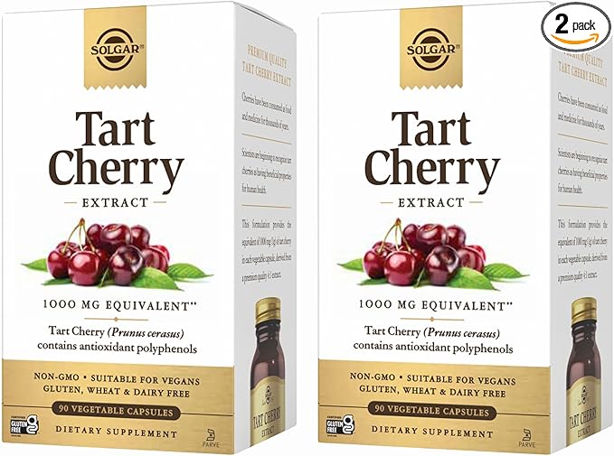 Solgar Tart Cherry 1000 mg, 90 Vegetable Capsules (Pack of 2) - Antioxidant with Quercetin, Chlorogenic Acid & Anthocyanins Compounds - Non-GMO, Vegan, Gluten Free, Dairy Free - 180 Total Servings