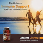 OmniBiotics Ultimate Vitamin C Supplement 2000mg – with Zinc, Elderberry Extract, and D3 – High Potency Immune Support & Collagen Booster – 120 Vegan Tablets