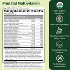 Prenatal Once Daily Multivitamin for Women for Conception, Pregnancy, Postpartum & Breastfeeding, Folate, Iron & Organic Whole Food Blend, Vegan, 60 Count