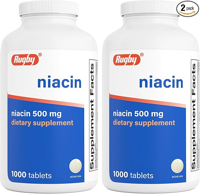 Rugby Niacin 500mg - Vitamin B3 Supplement for Men and Women - 1,000 Tablets (2-Pack)