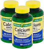 Calcium 600mg with Vitamin D3 – 100 Tablets, Calcium and 800 IU Vitamin D per Tablet, Gluten & Lactose Free, Daily Calcium Supplement for Women and Men (Pack of 3)