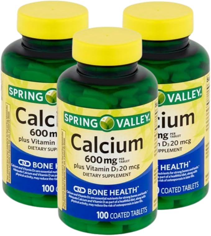 Calcium 600mg with Vitamin D3 – 100 Tablets, Calcium and 800 IU Vitamin D per Tablet, Gluten & Lactose Free, Daily Calcium Supplement for Women and Men (Pack of 3)