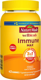 Nature Made Wellblends ImmuneMAX Gummies,Vitamin C,Zinc,and Vitamin D3,Immune Support Supplement,42 Tangerine Flavor Gummies,(Pack of 2)