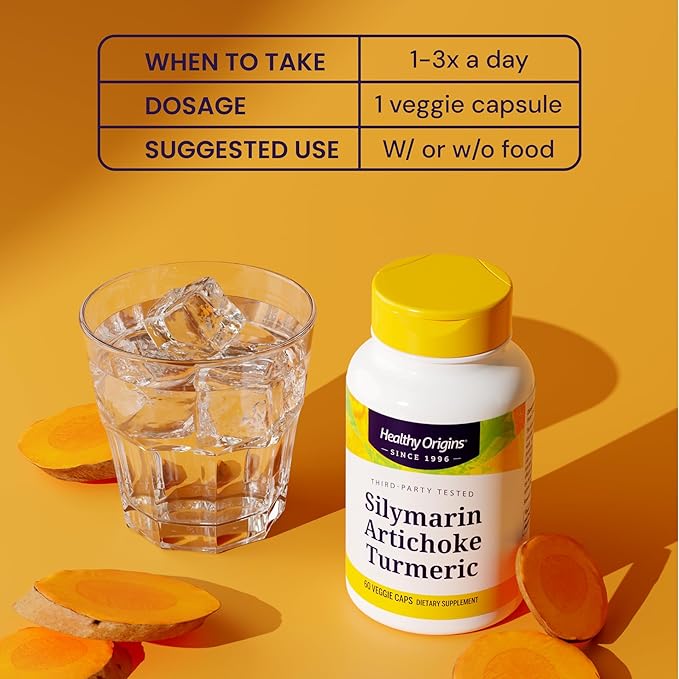 Healthy Origins Silymarin Artichoke Turmeric Liver Support – with Silymarin Phytosome, Artichoke Extract & Curcumin – Supports Liver Health, Antioxidant Protection & Digestion – 60 Capsules
