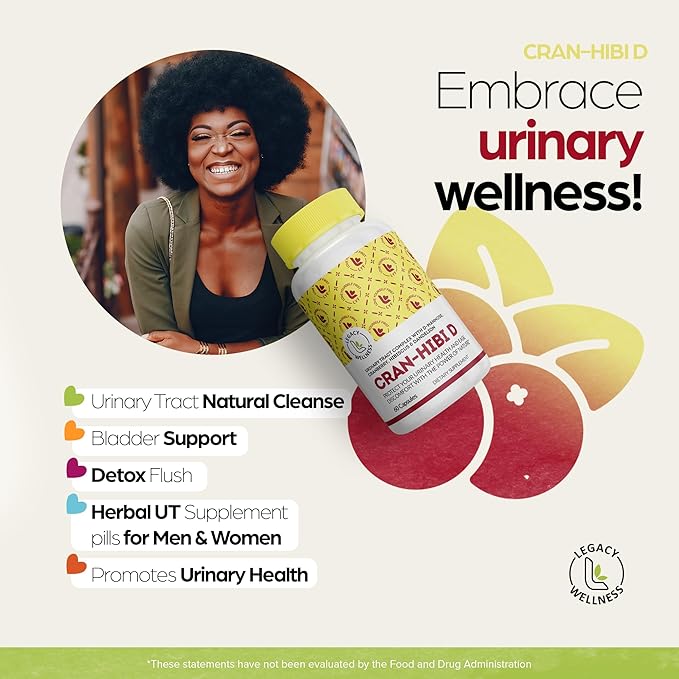 Legacy Wellness Cran-Hibi-D: D Mannose with Cranberry, Hibiscus & Dandelion Capsules - Urinary Tract Health - Natural Cleanse, Bladder Support, Detox Flush, Herbal UT Supplement Pills for Men & Women