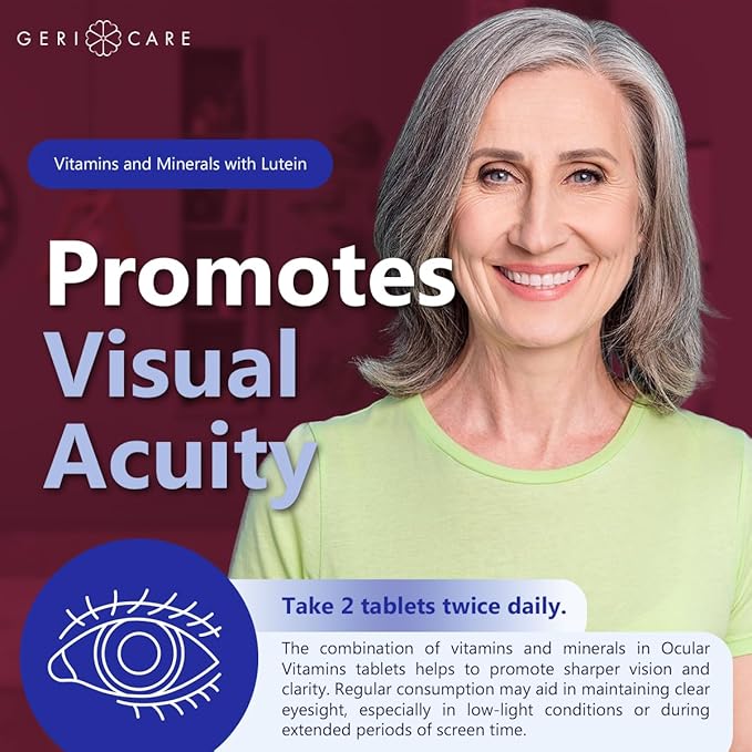 GeriCare Ocular Vitamins, Eye Vitamins and Minerals with Lutein, Dietary Supplement Tablets, 60 Count (Pack of 2)