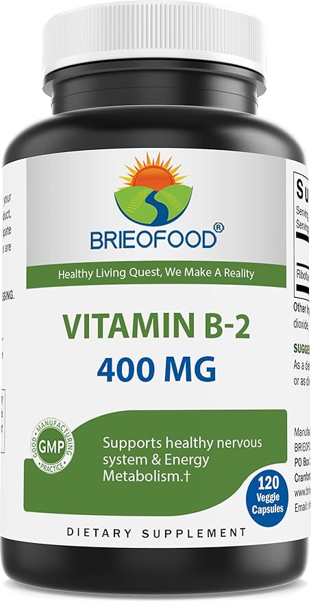 Brieofood Vitamin B2 (Riboflavin) 400mg, 120 Veggie Capsules - Gluten Free, Non-GMO