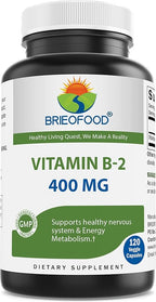 Brieofood Vitamin B2 (Riboflavin) 400mg, 120 Veggie Capsules - Gluten Free, Non-GMO
