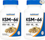 Nutricost KSM-66 Ashwagandha Root Extract 600mg, 60 Veggie Caps (2 Bottles) - 5% Withanolides - with BioPerine