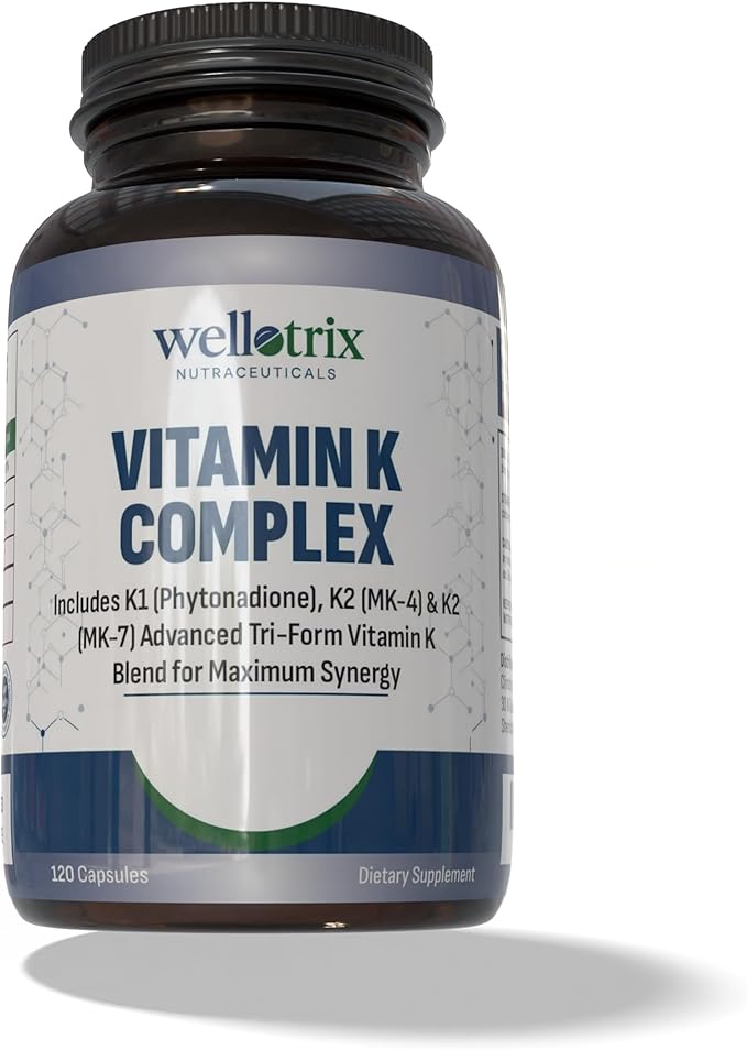Vitamin K Complex (K1 + MK-4 + MK-7) – Advanced Triple-Form Vitamin K Formula for Maximum Bioavailability – Supports Calcium Utilization – Non-GMO, Gluten Free 120 Capsules