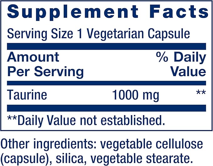 Life Extension Taurine, Pure Taurine Amino Acid Supplement, Heart, Liver and Brain Health, Longevity, Muscle and Exercise, 1000 mg dose, Non-GMO, Gluten-Free, Vegetarian, 90 Vegetarian Capsules
