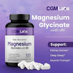 CGM Labs Magnesium Glycinate with Vitamin B6, 240mg Elemental Magnesium & 25mg B6, High Absorption for Sleep Support, Calm & Muscle Relaxation, Gentle on Stomach, Non-GMO, Gluten Free, 120 Capsules