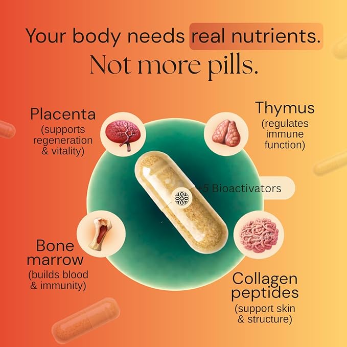 Beef Organs for Women - 100% Grass Fed, Pasture Raised in New Zealand - 120 Caps - Collagen Blend featuring Placenta, Bone Marrow, Thymus, Amla, Astaxanthin, MSM, Pearl Powder & Bamboo Silica