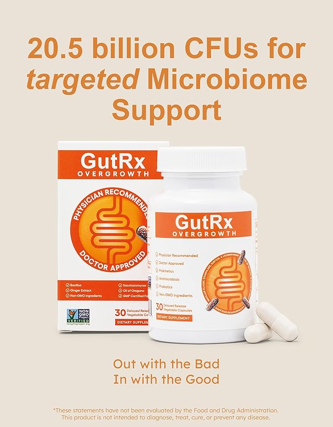 Overgrowth Probiotics for Women and Men with Saccharomyces Boulardii, Lactobacillus Reuteri & Bifidobacterium for Supporting Gut Health & Digestive Health, Gluten Free, 30 Capsules