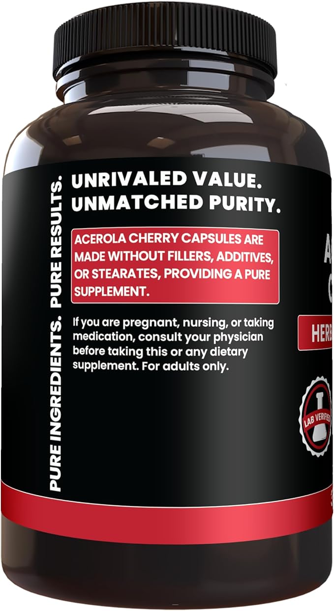PURE ORIGINAL INGREDIENTS Acerola Cherry (365 Capsules) No Magnesium Or Rice Fillers, Always Pure, Lab Verified
