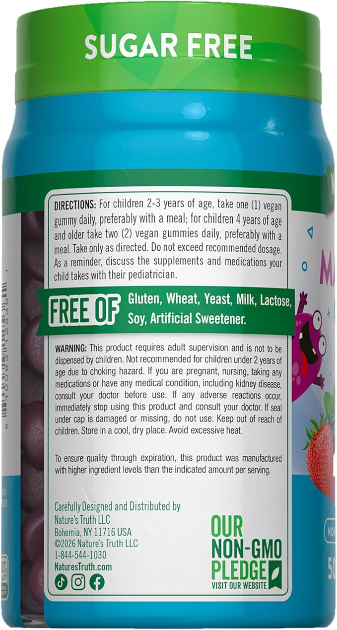 Nature's Truth Magnesium Gummies for Kids | Glycinate & Citrate | 50 Count | Mixed Berry Flavor | Vegan, Non-GMO & Gluten Free Supplement