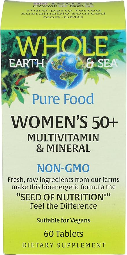 Natural Factors Whole Earth & Sea Women's 50+ Multivitamin & Mineral - Daily Multivitamin with Calcium, Selenium & More - Supports Bone & Brain Health - 60 Tablets (30 Servings)