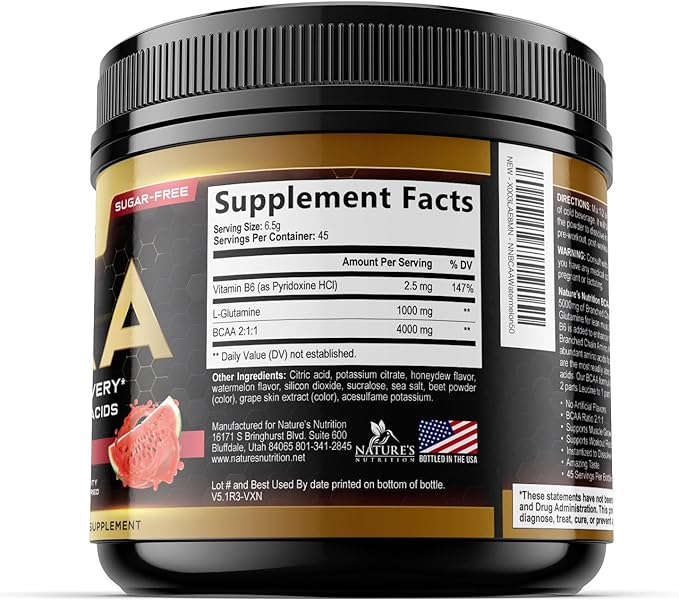 Muscle Recovery Drink Powder with BCAA, L-Glutamine & Amino Acids - Best Muscle Recovery Supplements for Post Workout - Sugar Free, Branched Chain Amino Acid Supplement for Women & Men - 45 Servings