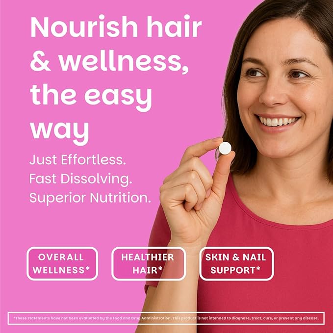 EZ Melts Women's Multi + Hair Growth - Daily Multivitamin for Women - Supports Healthy Energy Levels & Reduced Hair Shedding - Non-GMO & Vegan - Peach - 120 Dissolvable Tablets (60 Servings)