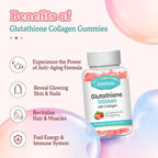 Glutathione Collagen Gummies, Collagen Gummies with Vitamin C, Glutathione Supplement for Women, Hair Skin Nails Muscle & Joint, Anti-Aging, Vegan, Sugar Free, Strawberry Flavor, 60 Count