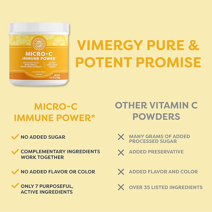 Vimergy Micro-C Immune Power TM *- 250g– 69 Servings – 2000mg/serving – Gentle Form – Antioxidant Phytonutrients – Immune & Nerve Support – Benefits Bone & Cartilage – Gluten-Free – Kosher – Vegan