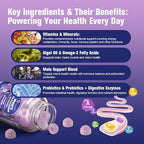 2-Pack Multivitamin for Men, Mens Multivitamins Gummies w/Omega-3, Probiotics, Inositol, Folate, Male Support Blend, Vitamins A, C, D, E, B - Support Heart, Brain, Muscle, Energy, Sugar-Free Gummy