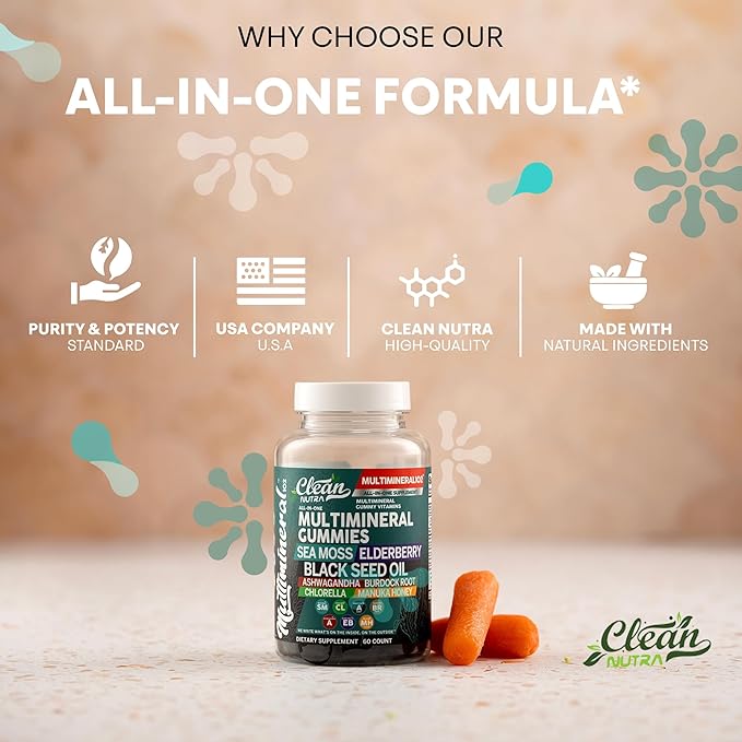 Sea Moss Gummies | Clinically Tested - Black Seed Oil Ashwagandha Elderberry Burdock Root Chlorella Manuka Honey - Vegan Irish Sea Moss Gummy Vitamins for Adults Kids Men Women - Green Apple Flavor