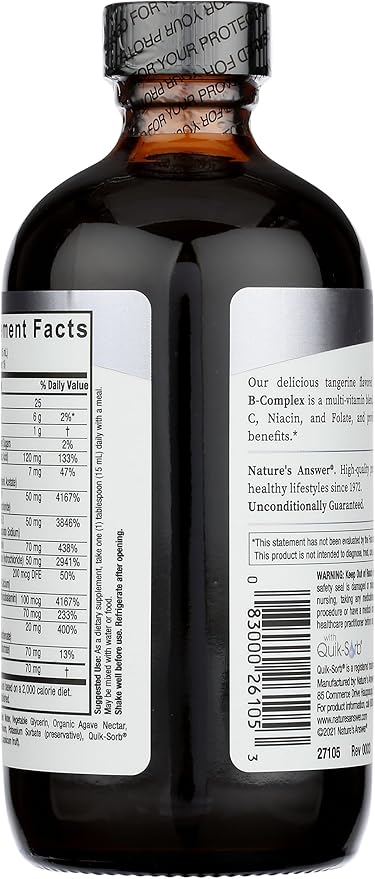 Nature's Answer Liquid Vitamin B-Complex Supports Healthy Energy Levels | Promotes Healthy Nerve Function | All-Natural Tangerine Flavor | Gluten-Free & Benzoate-Free 8oz
