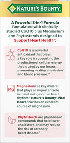 Nature’s Bounty Advanced Vital Heart with CoQ10 + Magnesium, Antioxidant, Supports Healthy Blood Pressure, Cholesterol, Circulation, Triple Action Formula, CoQ10, Magnesium Supplement, 60 Softgels